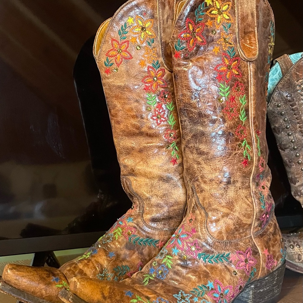 Old Gringo Brown Floral Embroidered cowboy Boots please read description - Picture 3 of 5
